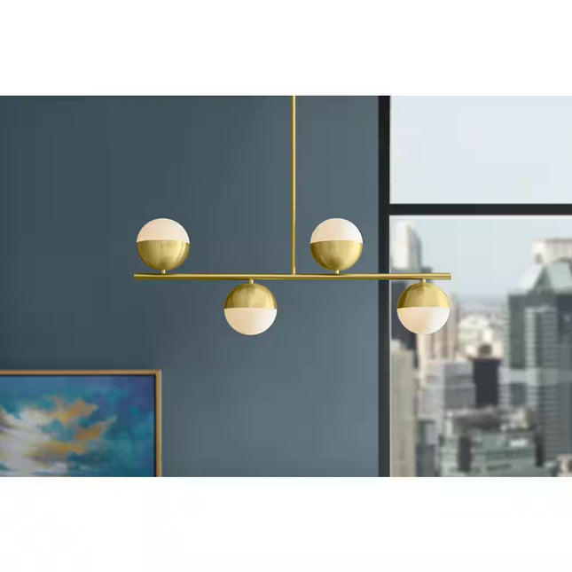 Palla 4-Light Gold Globe Linear Pendant Light with Frosted Glass Shade