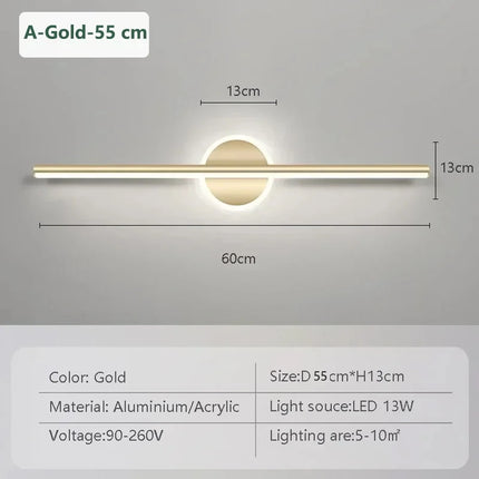 Modern LED Mirror Lamp 40/55cm Wall Light Bathroom Toilet Black Gold Long Strip Fixture Home Decor Led Lighting Lamps Lustre