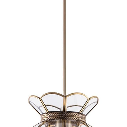 12" Vintage Brass Pendant Light Fixture, Flower Hanging Lamp for Kitchen Island, Glass Lotus Flower Ceiling Pendant Lighting for Entryway, Dining Room, Bedroom, Living Room, Clear, Large