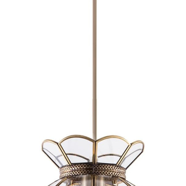 12" Vintage Brass Pendant Light Fixture, Flower Hanging Lamp for Kitchen Island, Glass Lotus Flower Ceiling Pendant Lighting for Entryway, Dining Room, Bedroom, Living Room, Clear, Large