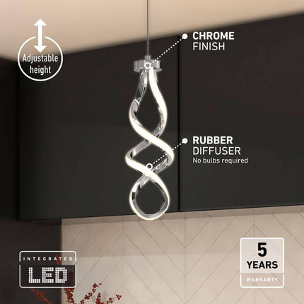 Swirl 13-Watt 1 Light Chrome Modern Integrated LED Mini Pendant Light Fixture for Kitchen Island