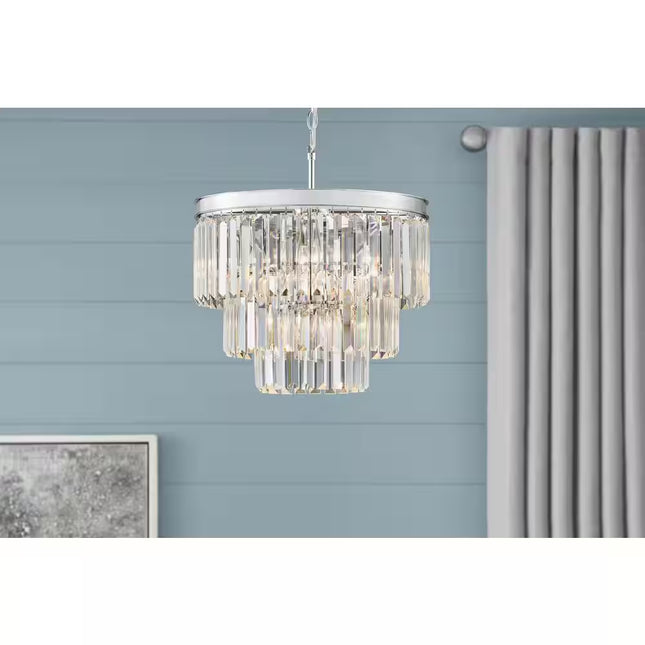 North Falls 5-Light Chrome Tiered Pendant Light with Crystal Shade