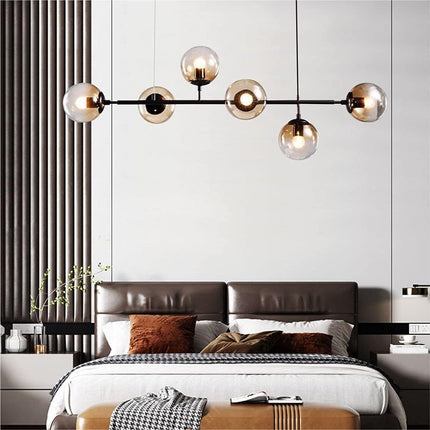 Modern 6-Light Hanging Light Glass Ball Pendant Light Kitchen Island Linear Pendant Light Dining Room Chandelier for Iving Room Dining Hall
