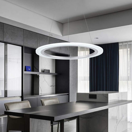 LED Pendant Light, 25W 1-Ring Modern Chandelier Ceiling Light Fixture, 19.7", 6000K, Cool White, Adjustable Hanging Pendant Lighting Fixture for Kitchen Island, Dining Room, Restaurant