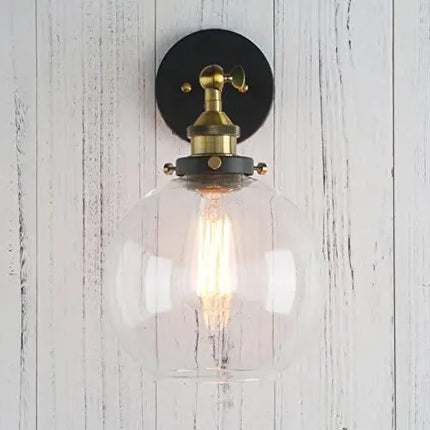 Sconce Vintage Industrial 1-Light Rustic  Mount Light Fixture with 7.9" Round Clear Glass  Shade (Antique)