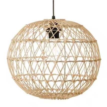 Ashville 1-Light Brown Rattan LED Outdoor Solar Pendant Light with Remote Solar Panel
