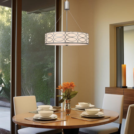 Sienna 19" 3-Light Metal Drum Chandelier + Glass Diffuser, Brushed Nickel Finish