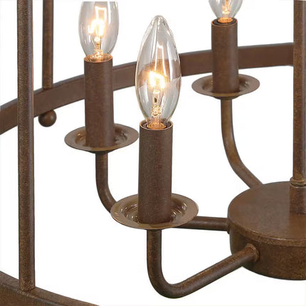 Farmhouse Drum Chandelier 6-Light Rusty Bronze Cage Classic Chandelier for Foyer Candlestick Pendant Light