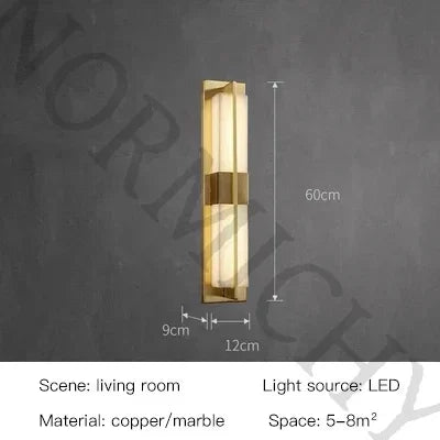 Spanish Natural Marble Wall Lamp Long Copper Wall Sconce for Living Room Hallway Stairs Bedroom Dining Room Atmosphere Lighting