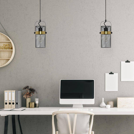 Hodge 5.25 In. 1-Bulb Black Metal Pendant Light with Black Mesh Drum Shade