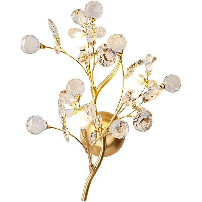 2025 Romantic Flowers Branches G4 Bulb Wall Lights Clear Crystal Living Room Bedroom Decoration Sconce Gold Metal Drop Shipping