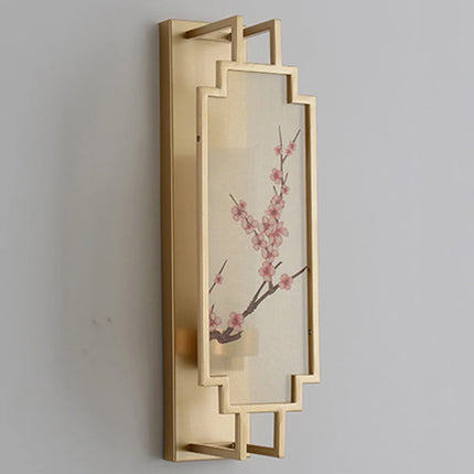 Chinese Zen Style Rectangular Wall Lamp Iron Living Room Tv Background Wall Lamp Bedroom Corridor Decoration Flower Bird Lamp