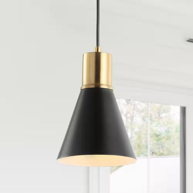 Apollo 6 In. 1-Light Black/Brass Gold Metal LED Pendant Light