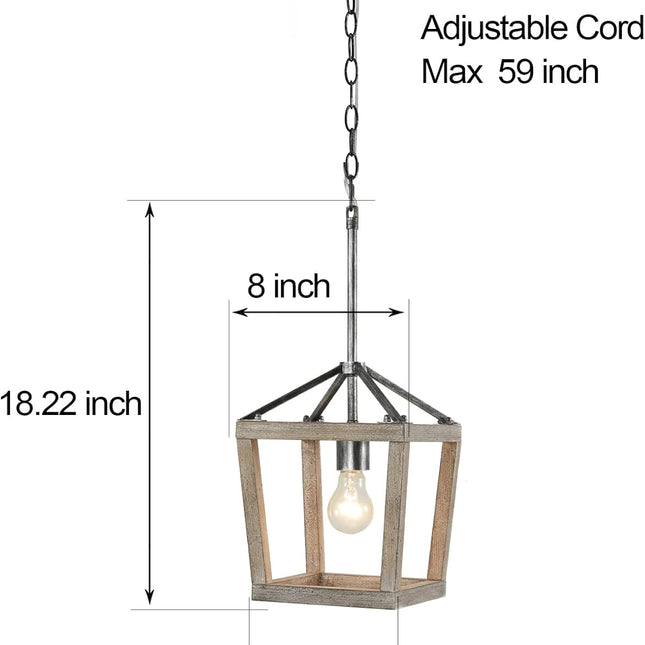 2024 Updated Farmhouse Pendant Lighting for Kitchen Island, 1-Light Wood & Black Metal Rustic Lantern Pendant Light Fixture Ceiling Hanging, Small Chandeliers for Dining Room Entryway Foyer Bedroom