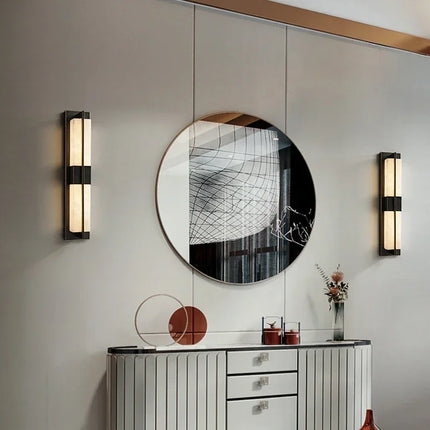 Spanish Natural Marble Wall Lamp Long Copper Wall Sconce for Living Room Hallway Stairs Bedroom Dining Room Atmosphere Lighting