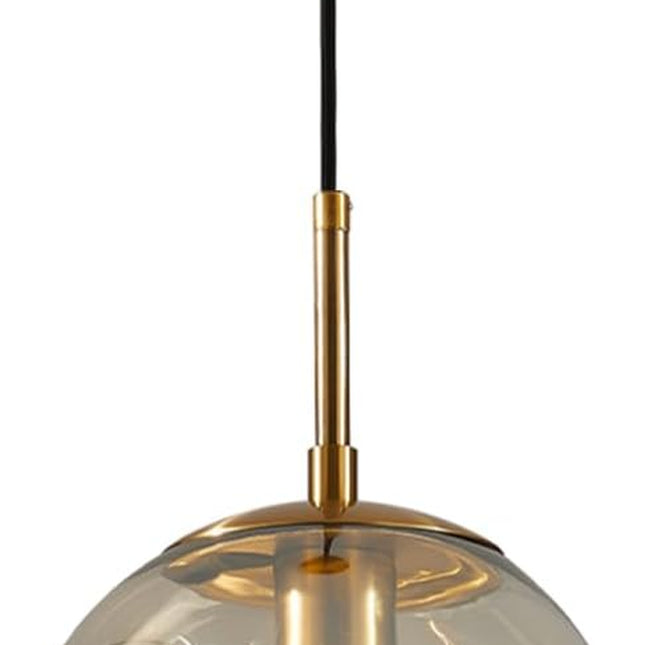 Modern Large 1-Light Globe Pendant Light Mid Century Gold Hanging Pendant Light Fixture Kitchen Island Amber Glass Ball Pendant Lamp Single Single Pendant Lighting (9.8”-Amber)