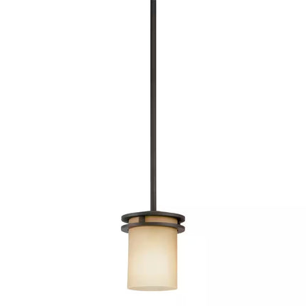 Hendrik 7.5 In. 1-Light Olde Bronze Contemporary Shaded Kitchen Mini Pendant Hanging Light with Umber Etched Glass