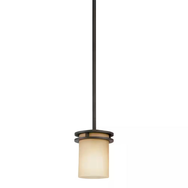 Hendrik 7.5 In. 1-Light Olde Bronze Contemporary Shaded Kitchen Mini Pendant Hanging Light with Umber Etched Glass