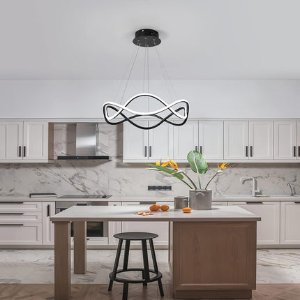Modern LED Pendant Light, Dimmable LED Chandelier Lighting Fixture with Remote, Adjustable Hanging Pendant Light Ring LED Chandelier for Dining Living Room Kitchen Island (52W Black)