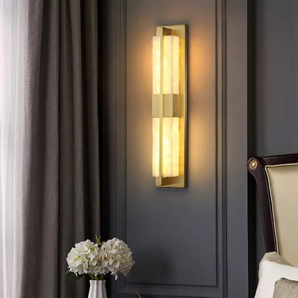 Spanish Natural Marble Wall Lamp Long Copper Wall Sconce for Living Room Hallway Stairs Bedroom Dining Room Atmosphere Lighting