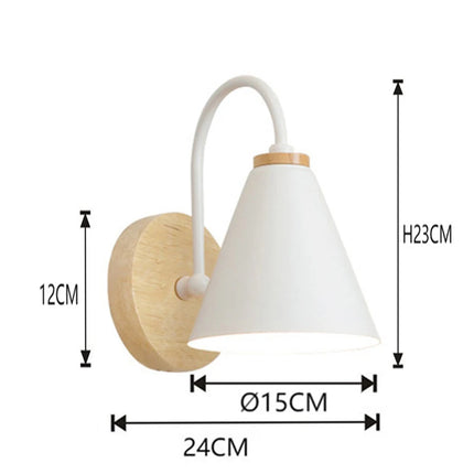 Nordic Wooden Wall Lights Bedside Lamp Modern Wall Sconce for Bedroom Reading White Lampshade Steering Head E27 Home Lighting