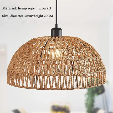 Japanese Style Hemp Rope Pendant Light, Countryside Dining Room, Bedroom, Living Room, E27 Ball Bubble Handmade Pendant Light
