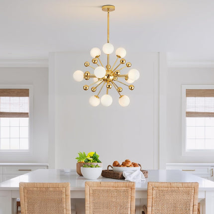 Lighting Sputnik Chandelier Lighting Fixture Gold Mid Century Modern Hanging Pendant Light, Frosted Glass Modern Ceiling Pendant Light Living Room Dining Room (11 Lights)
