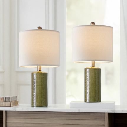 Modern Table Lamp Set of 2 for Living Room 20.25" Farmhouse Green Ceramic Bedside Nightstand Lamps for Bedroom