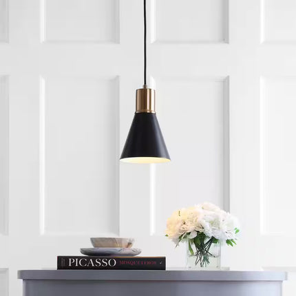 Apollo 6 In. 1-Light Black/Brass Gold Metal LED Pendant Light