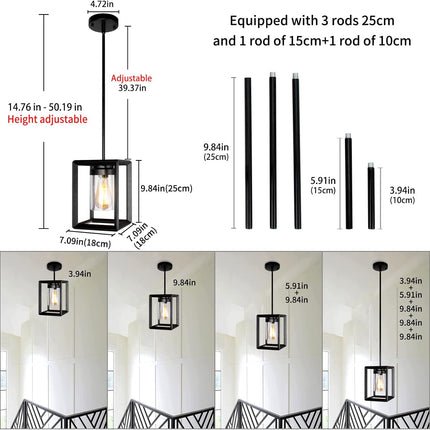 Farmhouse Pendant Light, 1 Light Black Cage Hanging Pendant Lighting Fixtures with Clear Glass Shade Modern Chandelier Ceiling Hanging for Kitchen Island,Dining Rooms,Hallway,Entryway