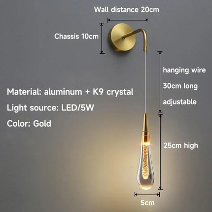 Post-Modern Crystal Wall Lights Glass Led Creative Raindrops Wall Lamp for Restaurant Bedroom Bedside Corridor Wall Sconces Lamp