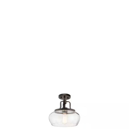 Davenport 1-Light Olde Bronze Transitional Shaded Kitchen Convertible Pendant Hanging Light to Semi-Flush