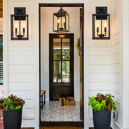 Large Outdoor Indoor Pendant Light 2-Light, Modern Black Metal outside Chande...