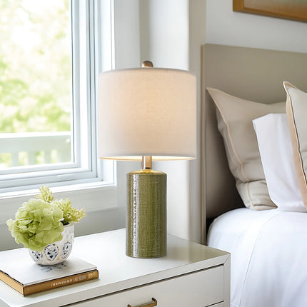 Modern Table Lamp Set of 2 for Living Room 20.25" Farmhouse Green Ceramic Bedside Nightstand Lamps for Bedroom