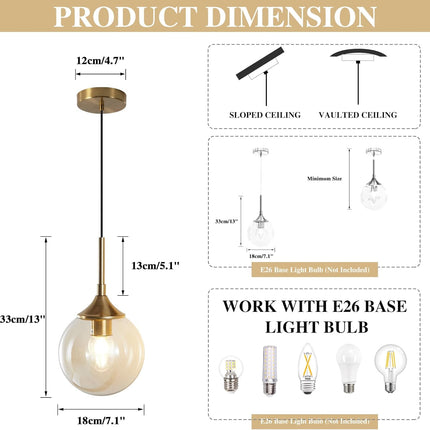 Lighting Mid Century Modern Pendant Chandelier Amber Glass Hanging Lamp Gold Globe Pendant Lights Kitchen Island Brushed Brass Pendant Light Large Kitchen Pendant Lighting over Island