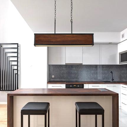 Johnnie Faux Wood 28W Integrated LED Dimmable Pendant Lighting with Matte Black Accents, 60334