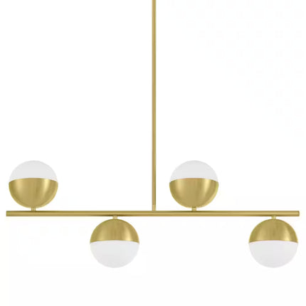 Palla 4-Light Gold Globe Linear Pendant Light with Frosted Glass Shade