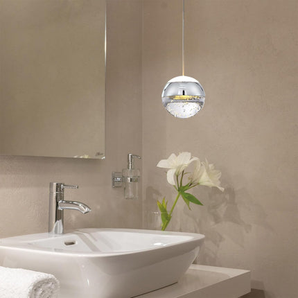 Modern Crystal Pendant Light: Chrome Mini Globe Hanging Light Fixture for Kitchen Island Bathroom
